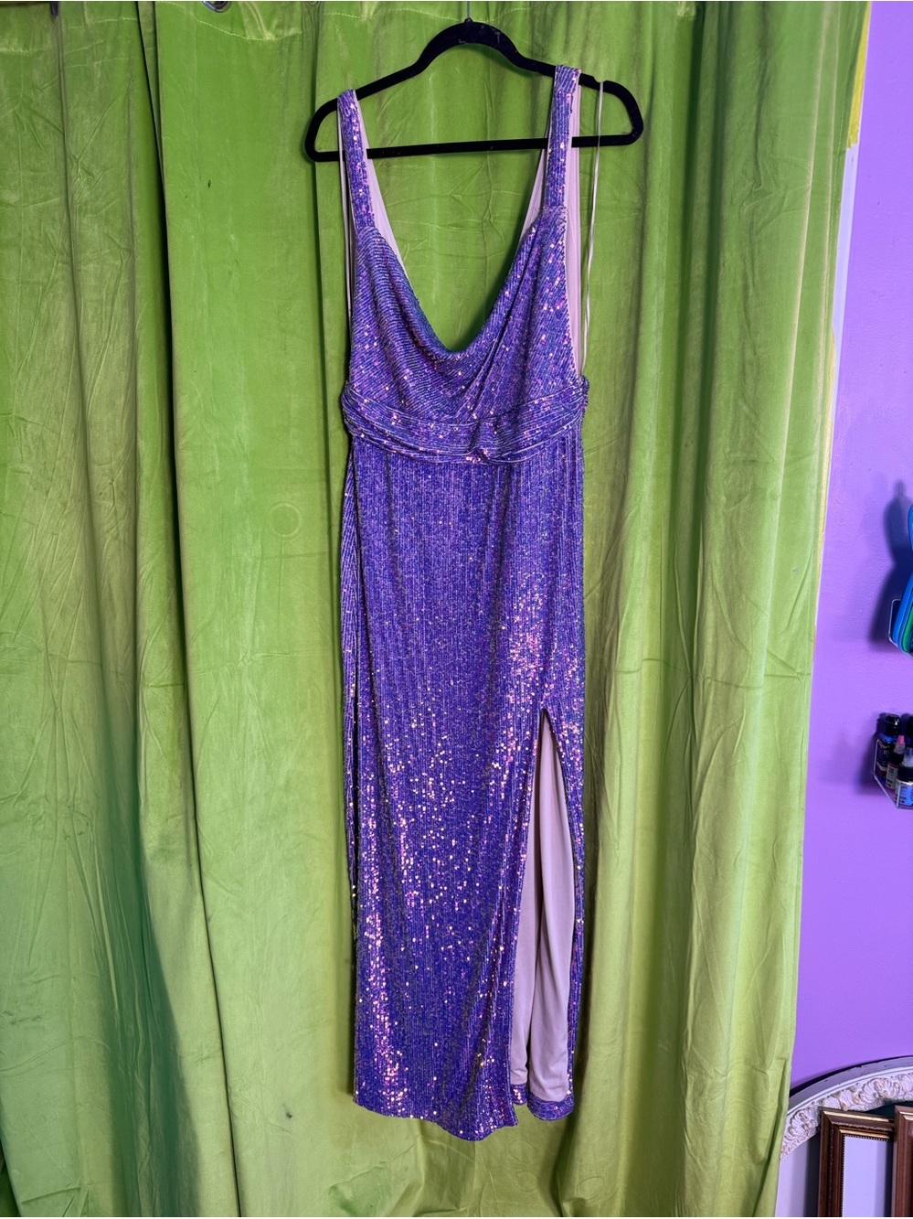 Purple Pink Sequin Maxi Slit Dress Gown Free People Size 12
